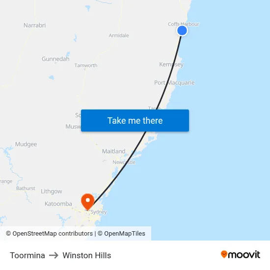 Toormina to Winston Hills map