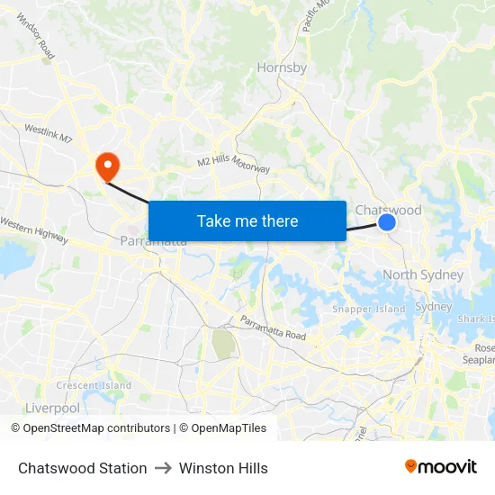 Chatswood Station to Winston Hills map
