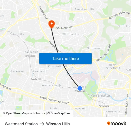 Westmead Station to Winston Hills map