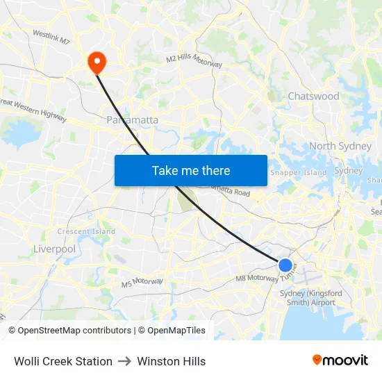 Wolli Creek Station to Winston Hills map