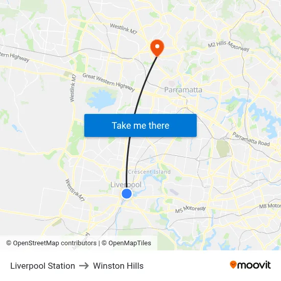 Liverpool Station to Winston Hills map