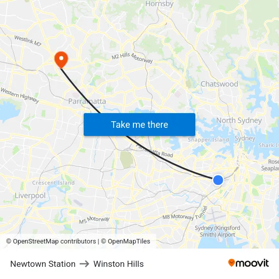 Newtown Station to Winston Hills map