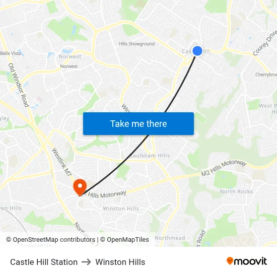 Castle Hill Station to Winston Hills map