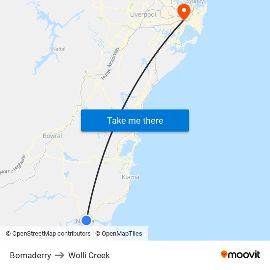 Bomaderry to Wolli Creek map