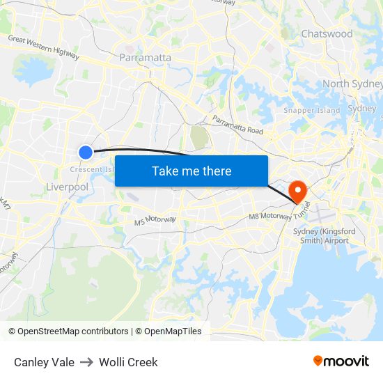 Canley Vale to Wolli Creek map