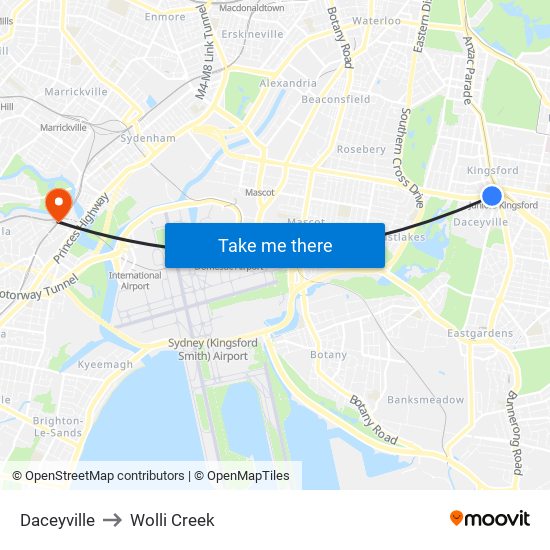 Daceyville to Wolli Creek map