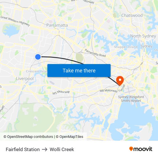 Fairfield Station to Wolli Creek map