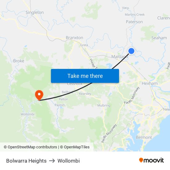 Bolwarra Heights to Wollombi map