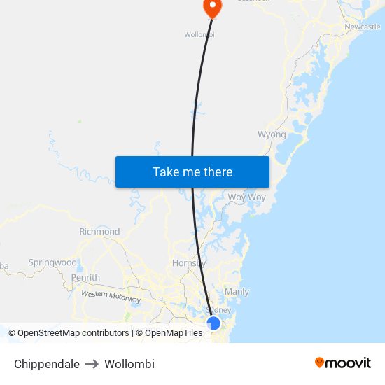 Chippendale to Wollombi map