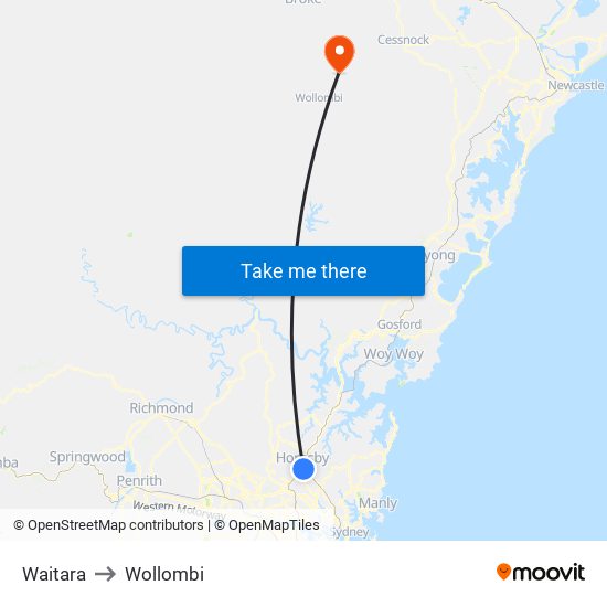 Waitara to Wollombi map