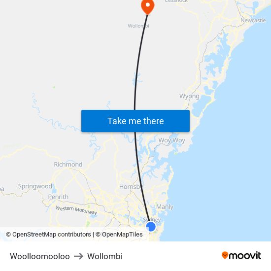 Woolloomooloo to Wollombi map