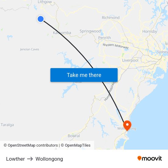 Lowther to Wollongong map