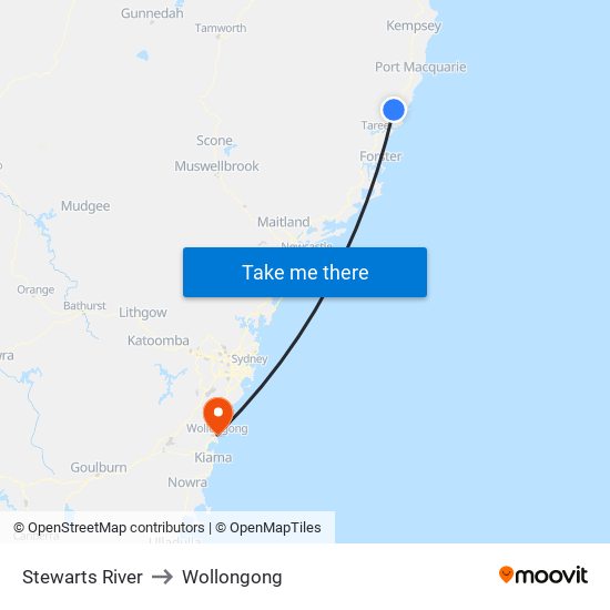 Stewarts River to Wollongong map