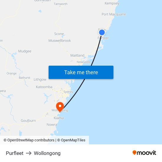 Purfleet to Wollongong map