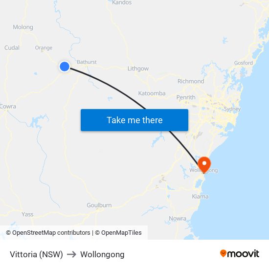 Vittoria (NSW) to Wollongong map