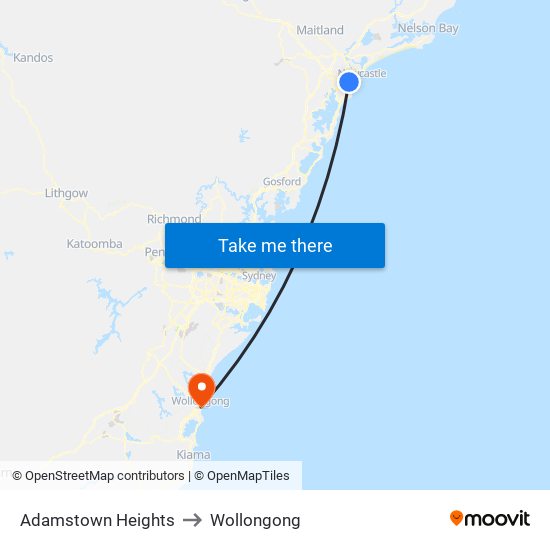 Adamstown Heights to Wollongong map