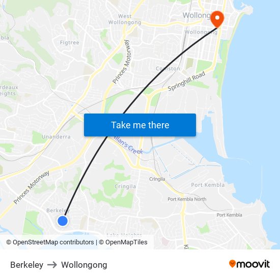 Berkeley to Wollongong map