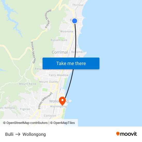 Bulli to Wollongong map