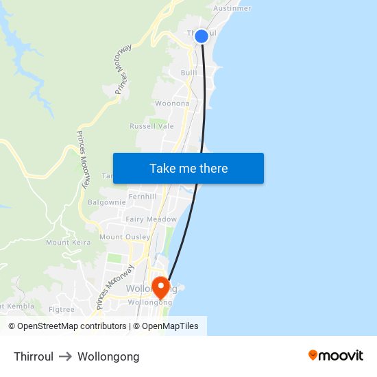 Thirroul to Wollongong map