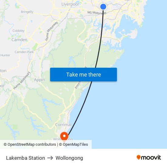 Lakemba Station to Wollongong map