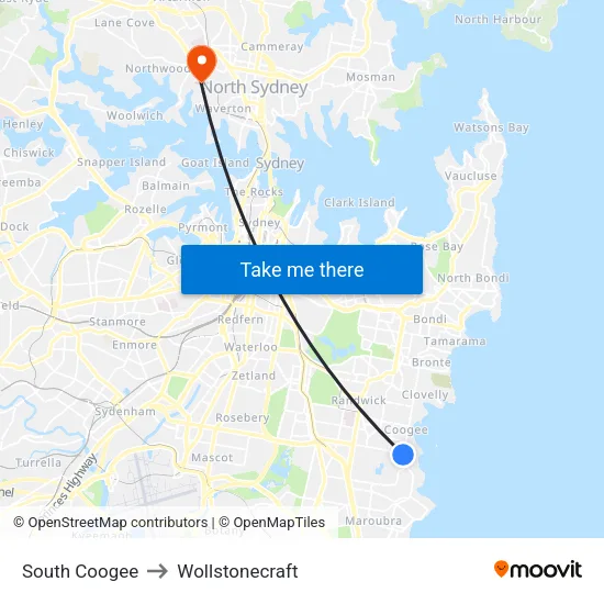 South Coogee to Wollstonecraft map