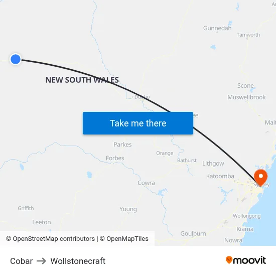 Cobar to Wollstonecraft map