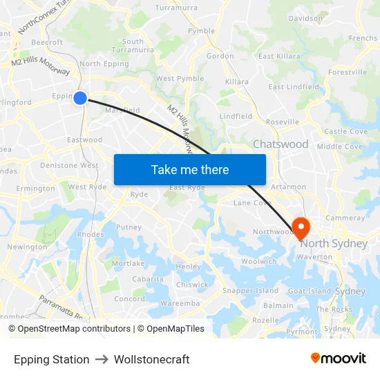Epping Station to Wollstonecraft map