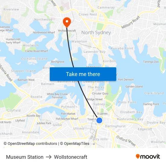 Museum Station to Wollstonecraft map