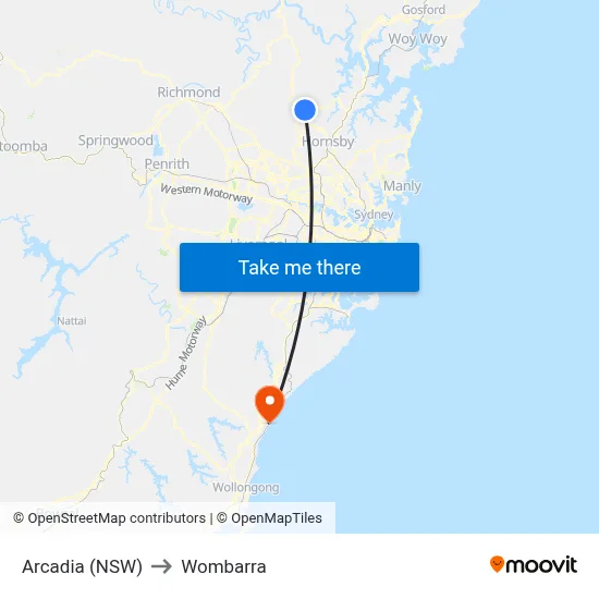 Arcadia (NSW) to Wombarra map