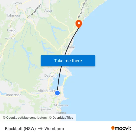 Blackbutt (NSW) to Wombarra map