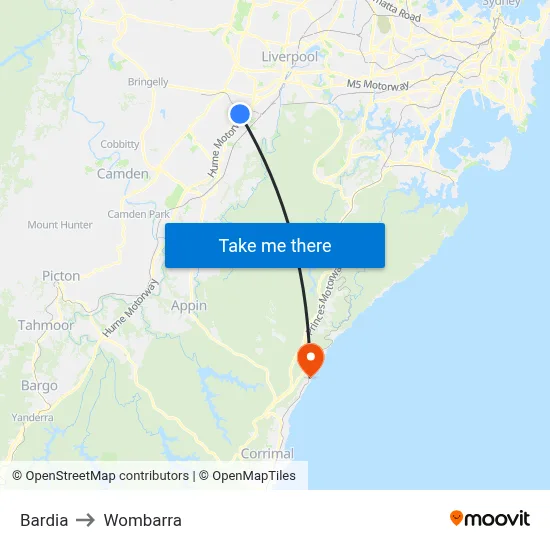 Bardia to Wombarra map