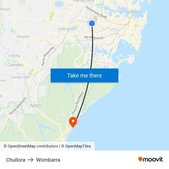 Chullora to Wombarra map