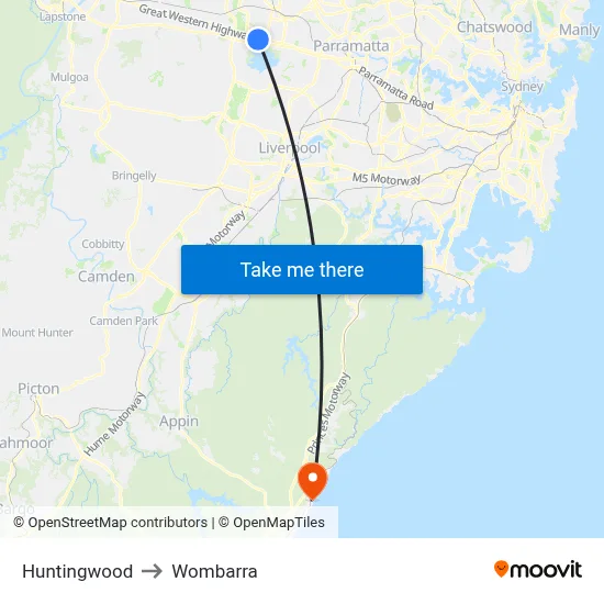 Huntingwood to Wombarra map