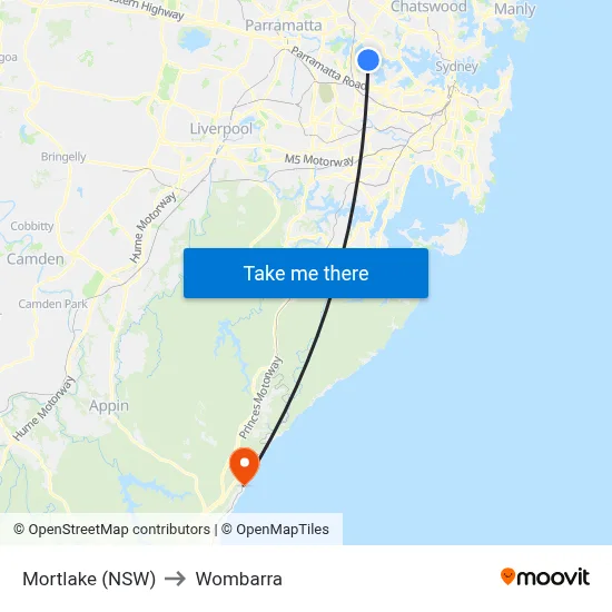 Mortlake (NSW) to Wombarra map