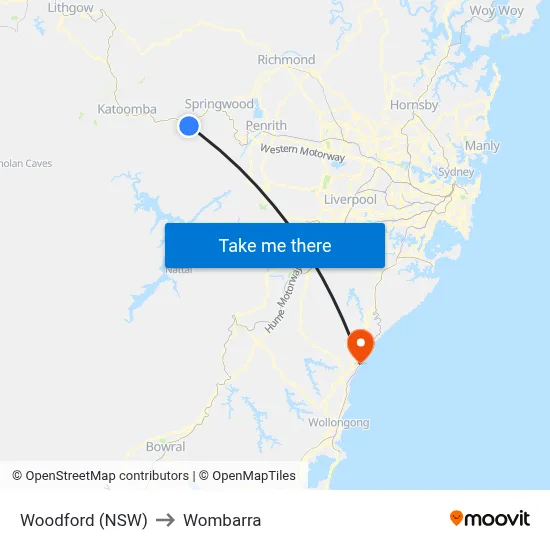 Woodford (NSW) to Wombarra map