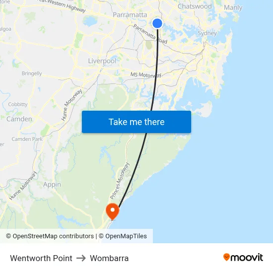 Wentworth Point to Wombarra map