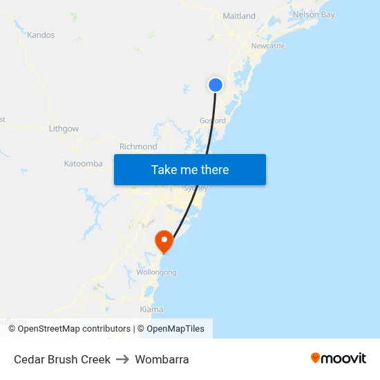 Cedar Brush Creek to Wombarra map