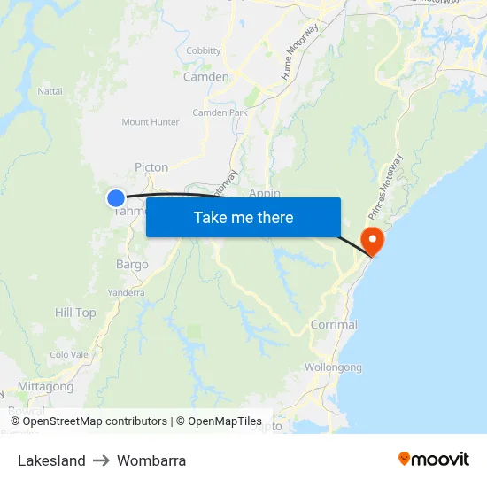 Lakesland to Wombarra map