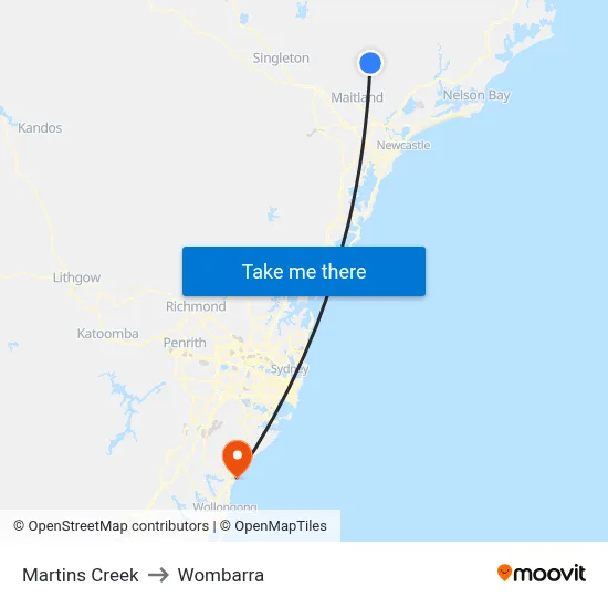 Martins Creek to Wombarra map