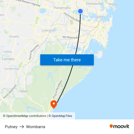 Putney to Wombarra map
