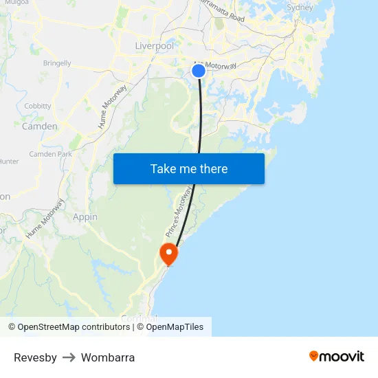Revesby to Wombarra map