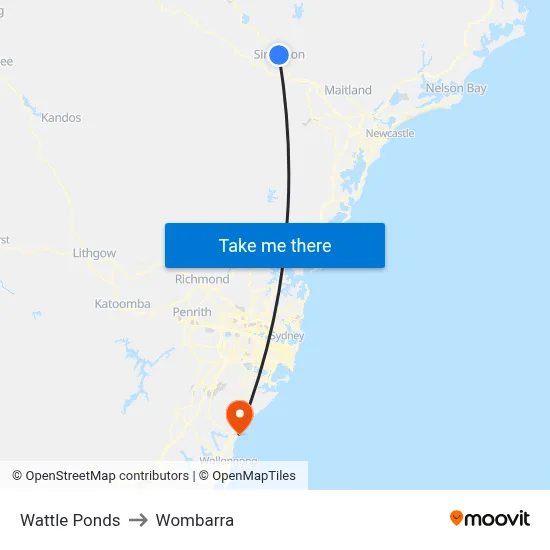 Wattle Ponds to Wombarra map