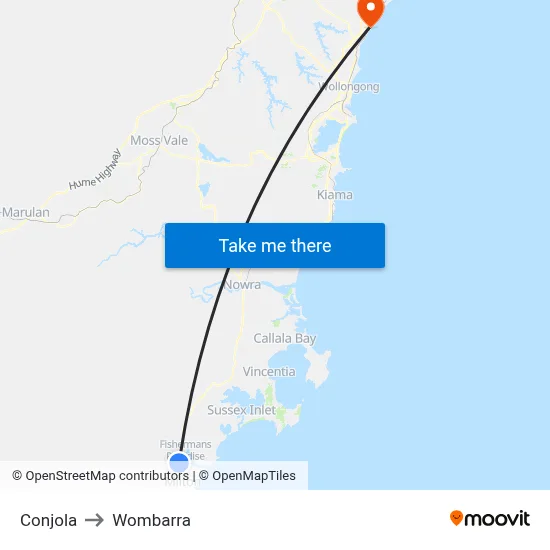 Conjola to Wombarra map