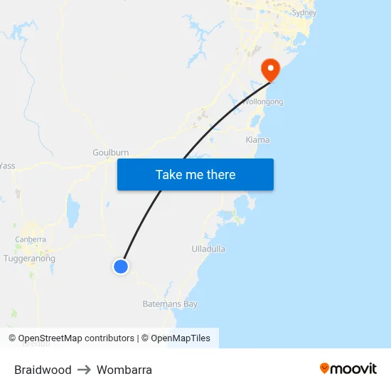 Braidwood to Wombarra map