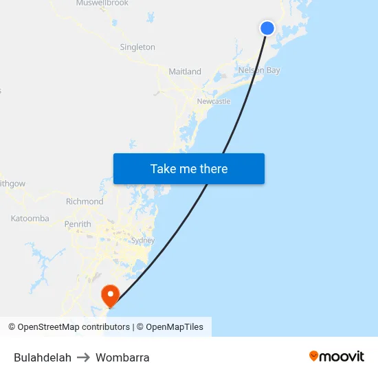 Bulahdelah to Wombarra map