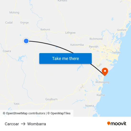 Carcoar to Wombarra map