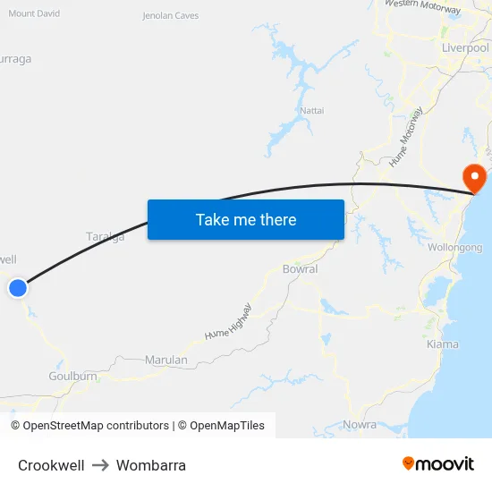 Crookwell to Wombarra map