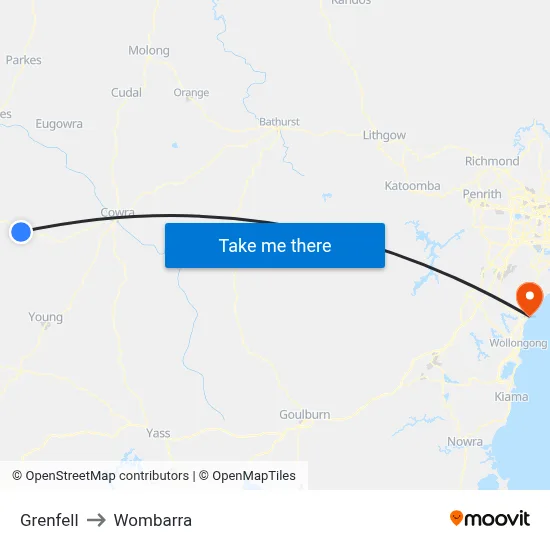 Grenfell to Wombarra map