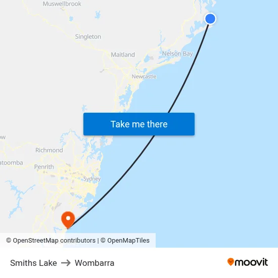 Smiths Lake to Wombarra map