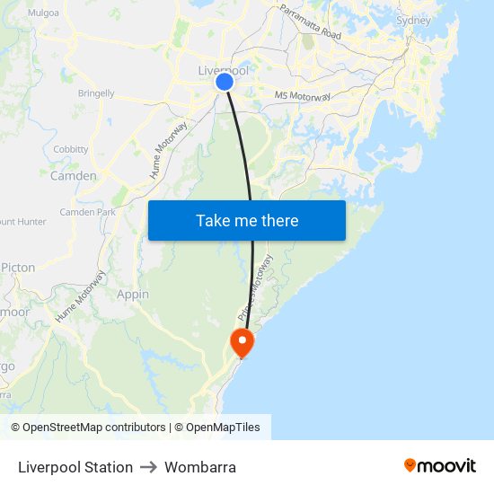 Liverpool Station to Wombarra map